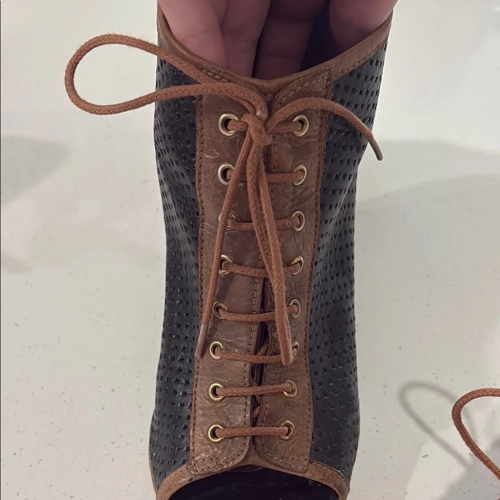 Relance Brown and Black Wedge Open Tor Ankle Boots